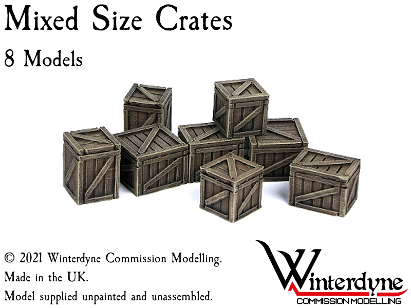 Mixed Size Crates (4 sizes, 2 of each) 28mm / 1:48 / O / On30
