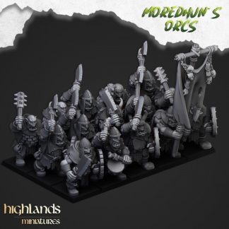 Highlands Miniatures Orc Warriors Command – Suits Warhammer The Old World/Fantasy Battles/Kings of War/Dragon Rampant – 28-32mm Scale