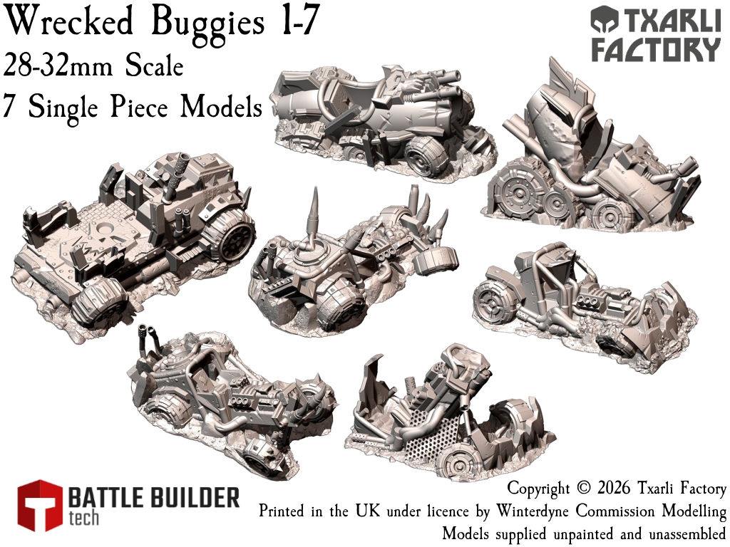Txarli Factory Wrecked Ork Buggies - Suits Warhammer 40k, Stargrave, One Page Rules etc.